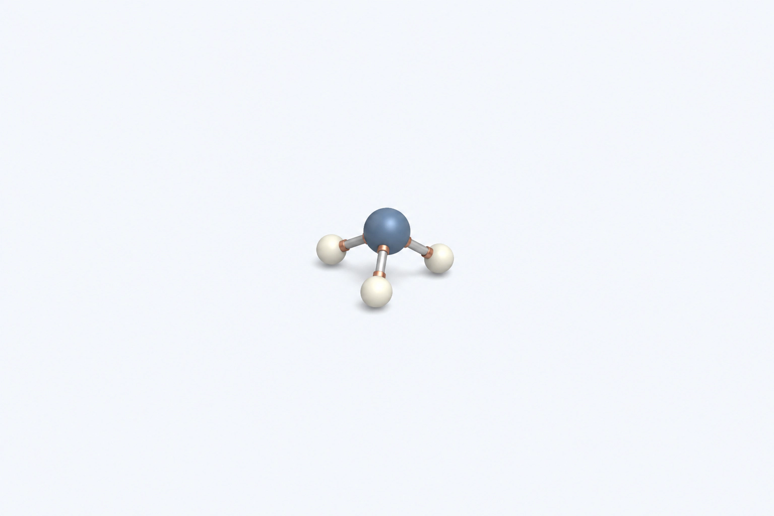 A compact trigonal-pyramidal ammonia teaching model shows one central nitrogen sphere connected to three hydrogen spheres.