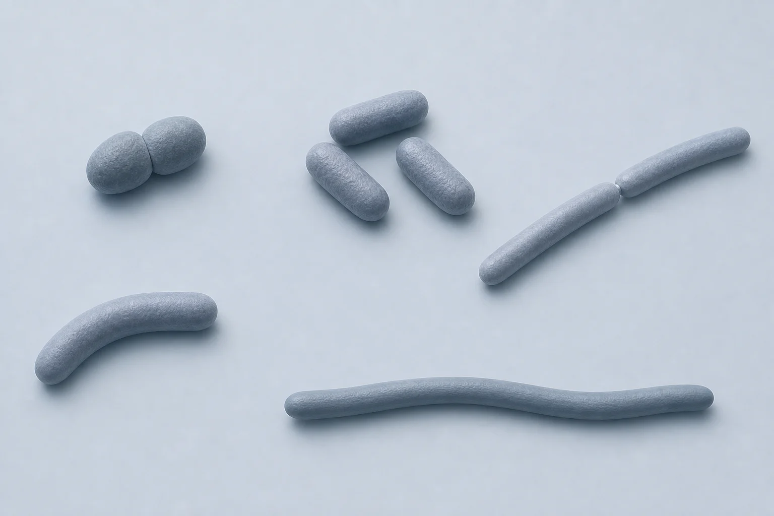 Five Bacteroidota morphology groupings show two ovoid cells, three short rods, two long rods, one curved rod, and one long flexile rod.