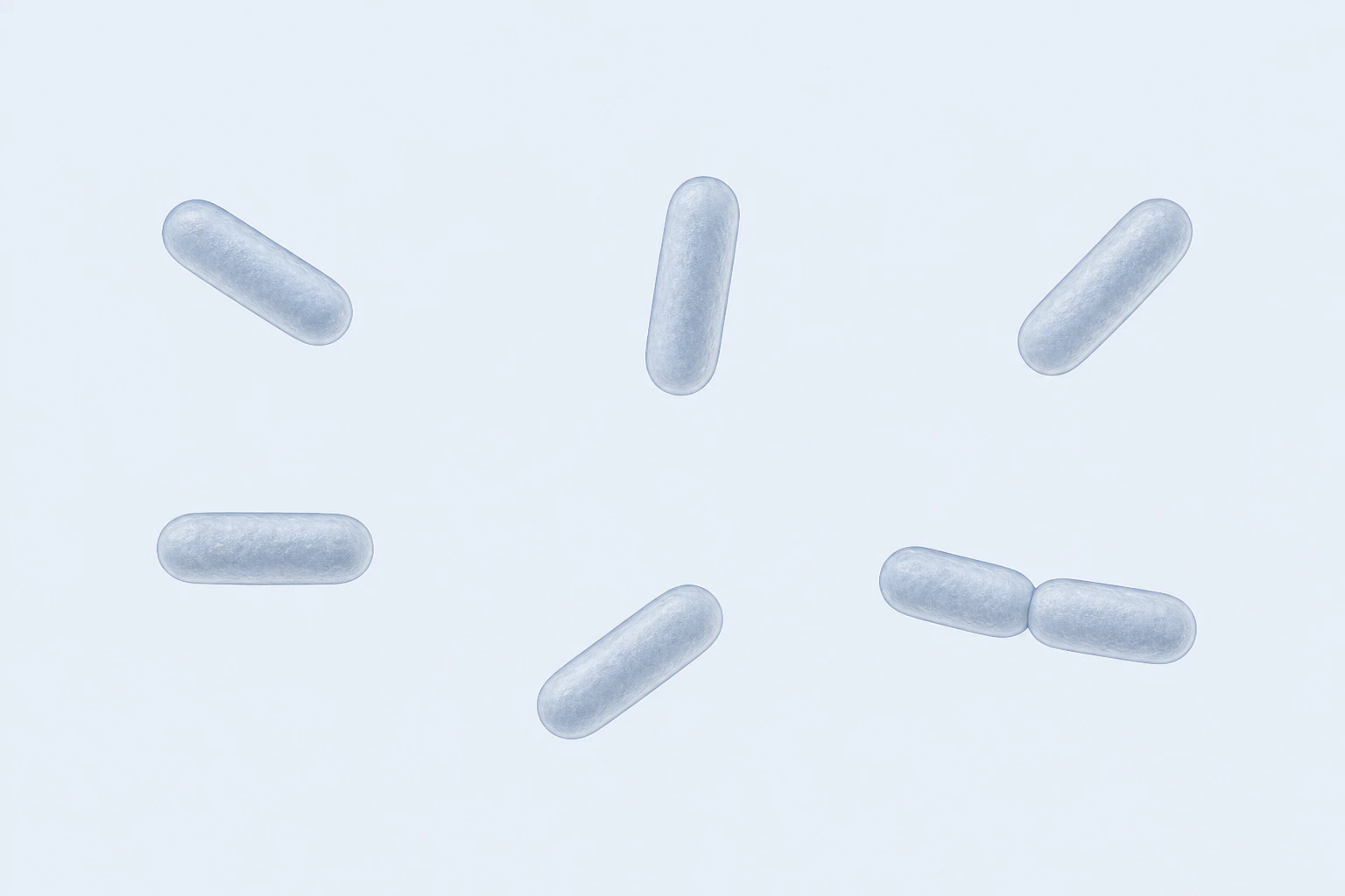 Seven selected Citrobacter rods appear in six groupings: five isolated short rounded rods and one touching pair.