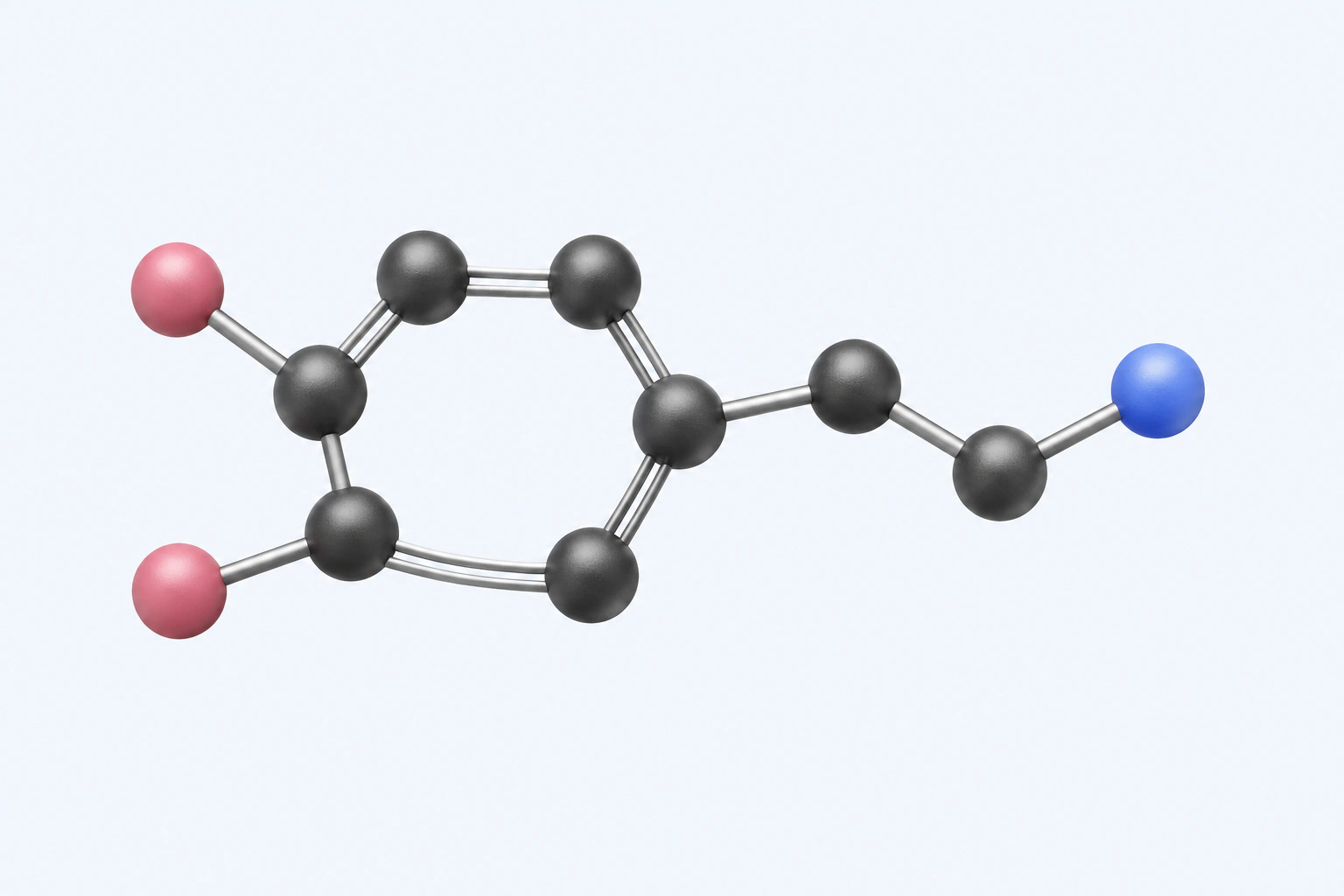 Single heavy-atom connectivity model of dopamine with eight carbon, two oxygen, and one nitrogen center.