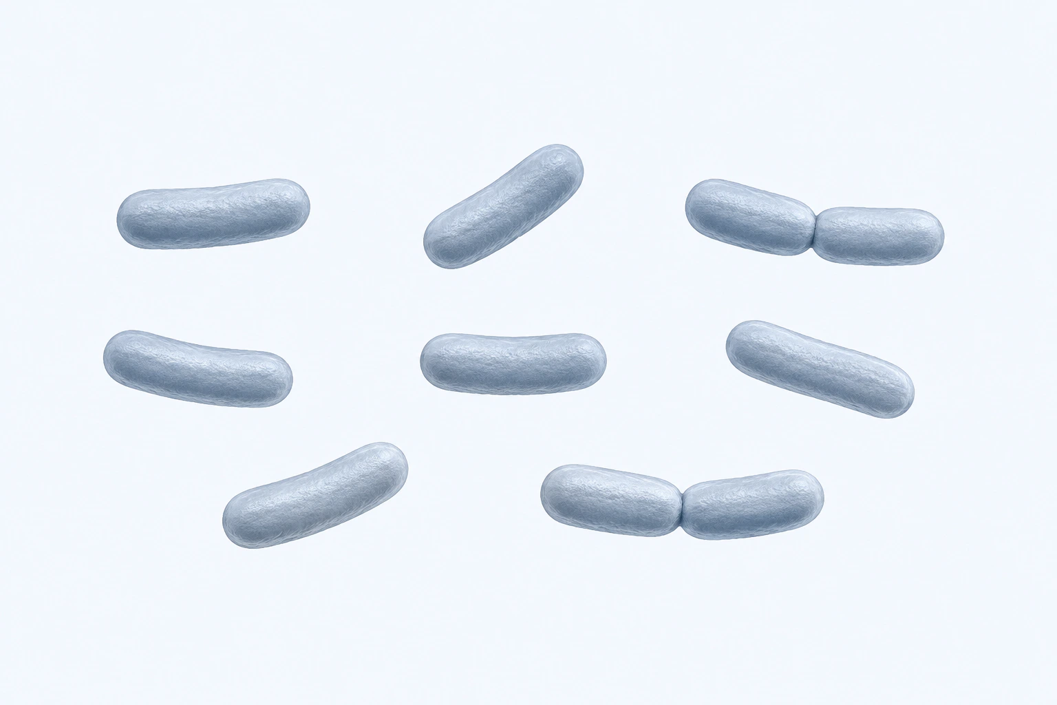 Ten selected Odoribacter short rods appear in eight groupings: six singles and two touching pairs.