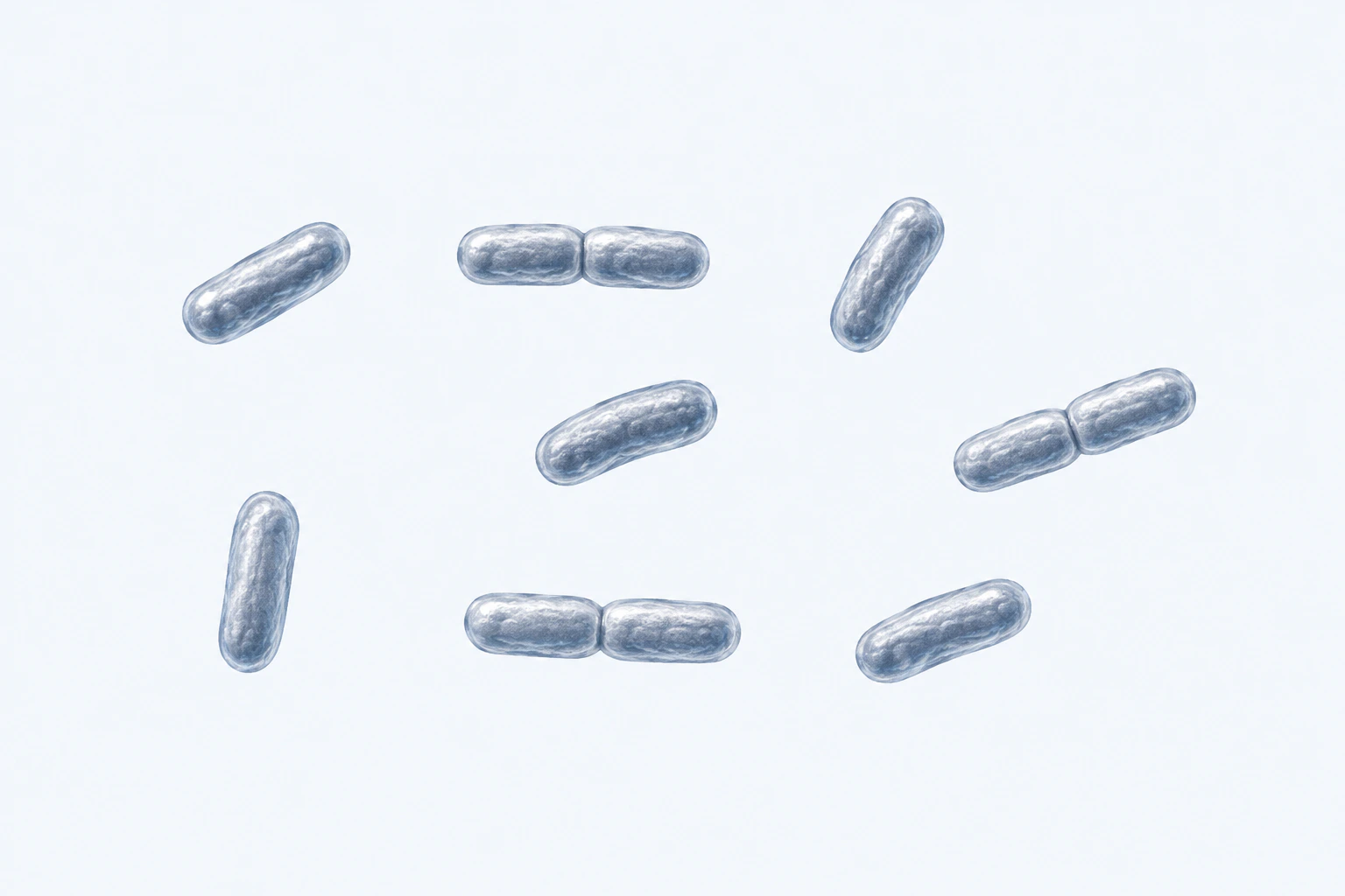 Eleven selected Parabacteroides rods appear in eight groupings: five singles and three touching pairs.
