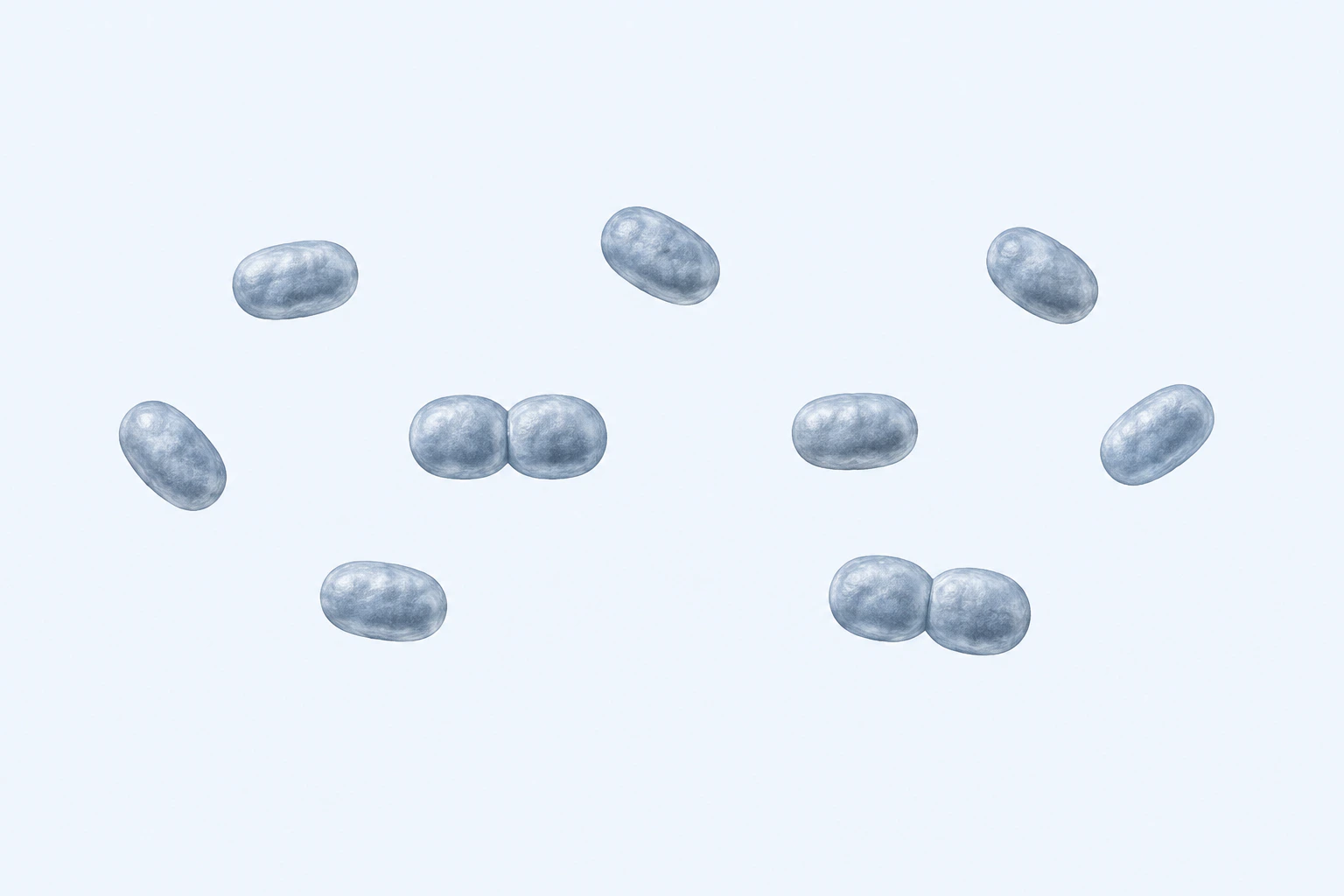 Ten selected Parasutterella coccobacillary bodies appear in eight groupings: six singles and two touching pairs.