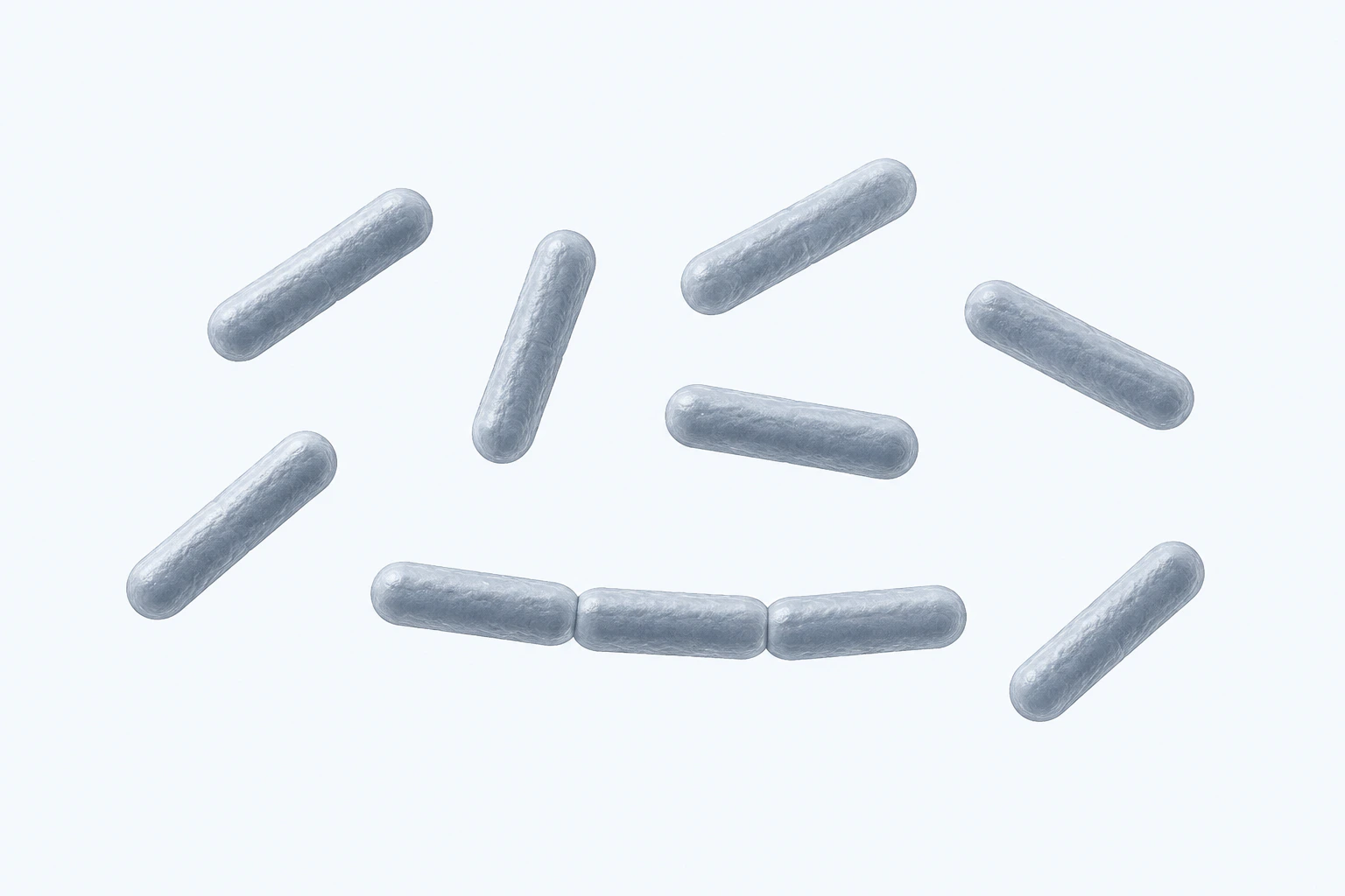 Nine selected Turicibacter rods arranged as six singles and one three-rod chain.