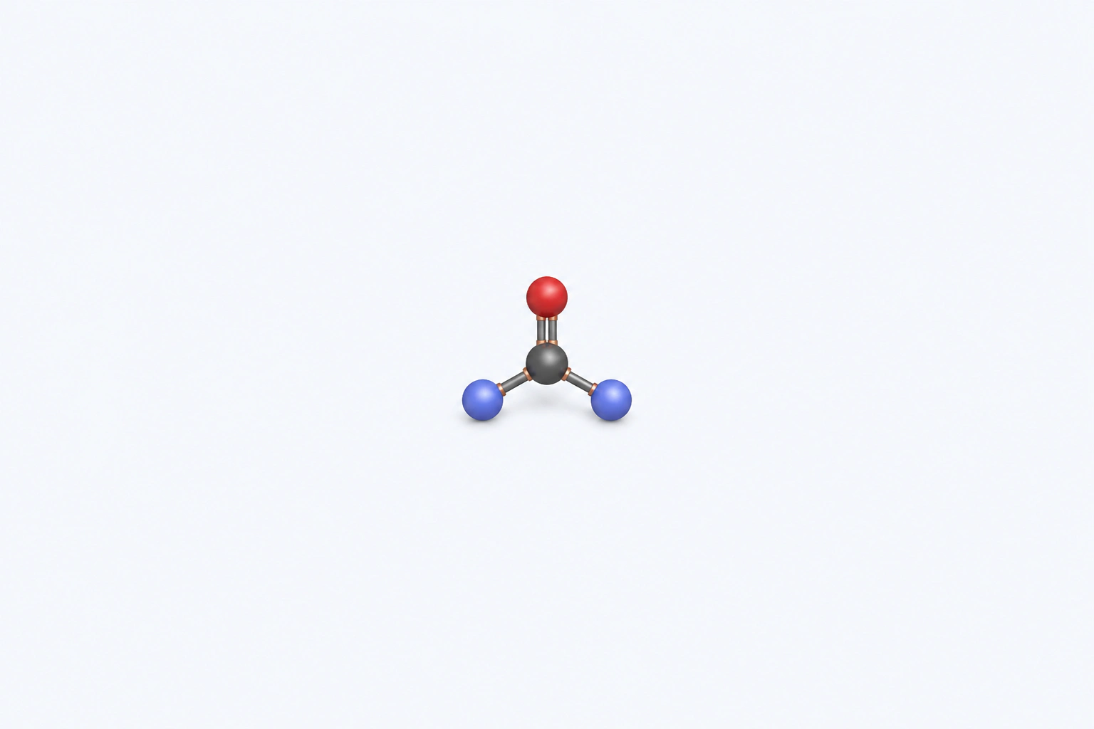 A compact urea connectivity model shows one carbonyl carbon, one oxygen, and two nitrogen centers, with hydrogens omitted.
